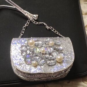 Claire's Sparkling Silver Clutch with Crystal and Pearl Embellishments